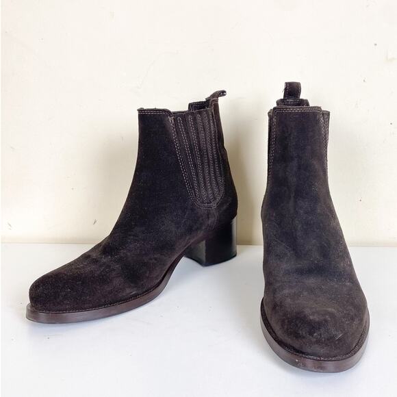 La Canadienne Ankle Boots Chelseas Dark Brown Suede Leather Bootie Womens 6.5 - Picture 5 of 8